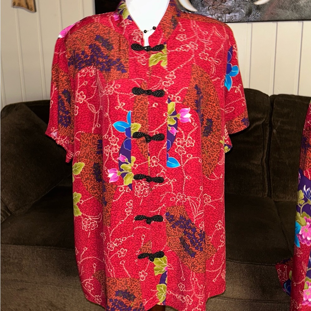 Clio II • Vintage • 1980’s • Size 1X • 2 Pieces • Red • Asian • Floral • Dress - Picture 4 of 14